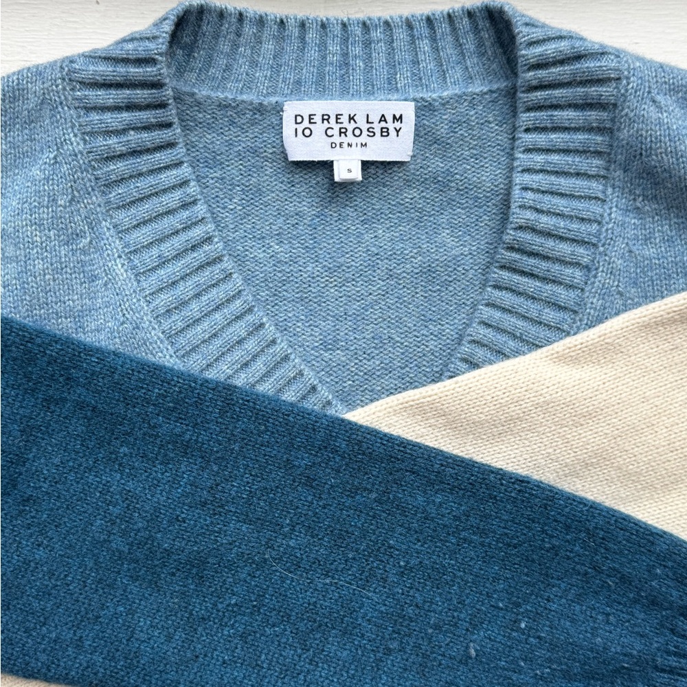 Derek Lam V-Neck Sweater in Blue and Cream